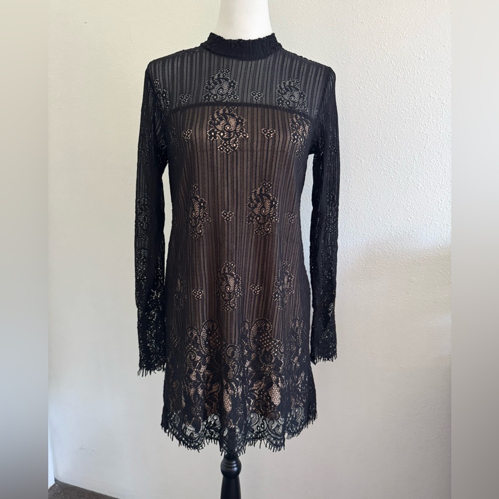Forever 21 Long Sleeve Sheer and Lace Little Black/Nude Dress